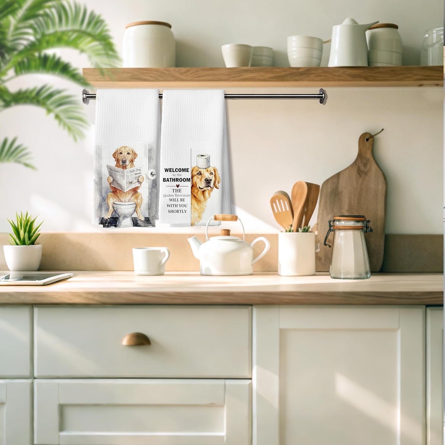 Funny Bathroom Golden Retriever Gifts Hand Towels, Golden Retriever Bathroom Decor,Dog Lover Mom Gifts Decorative Hand Tea Towels for Bath Room Washroom Restroom Toilet,16x24 Inches Set of 2 - Image 5