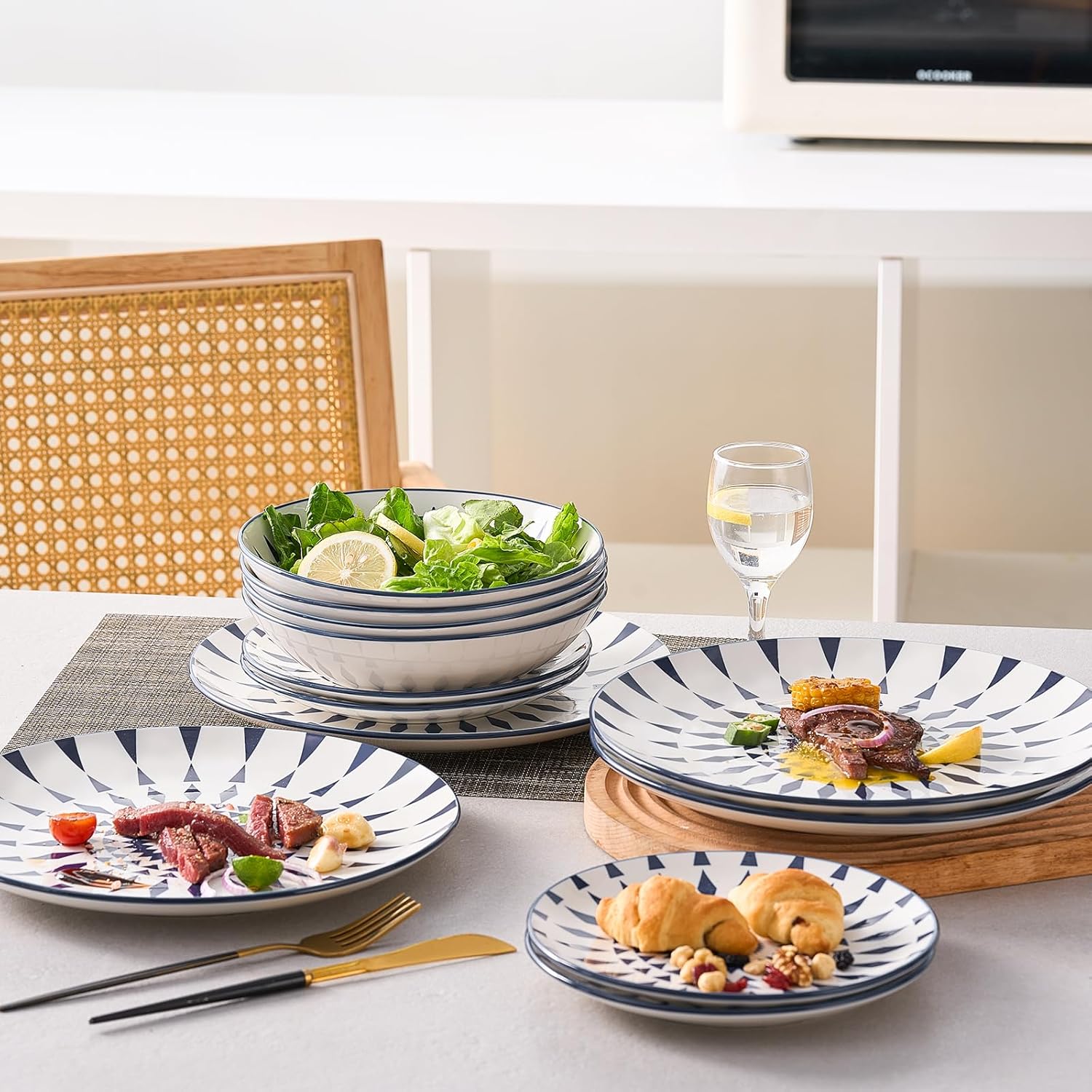 Bestone Ceramic 12-Pieces Dinnerware Sets, Ceramic Dish Plates and Bowls Sets, Dishes Set for 4, Dinner Salad Dessert Plates, and Cereal Bowls Set, Gift,Vintage Blue