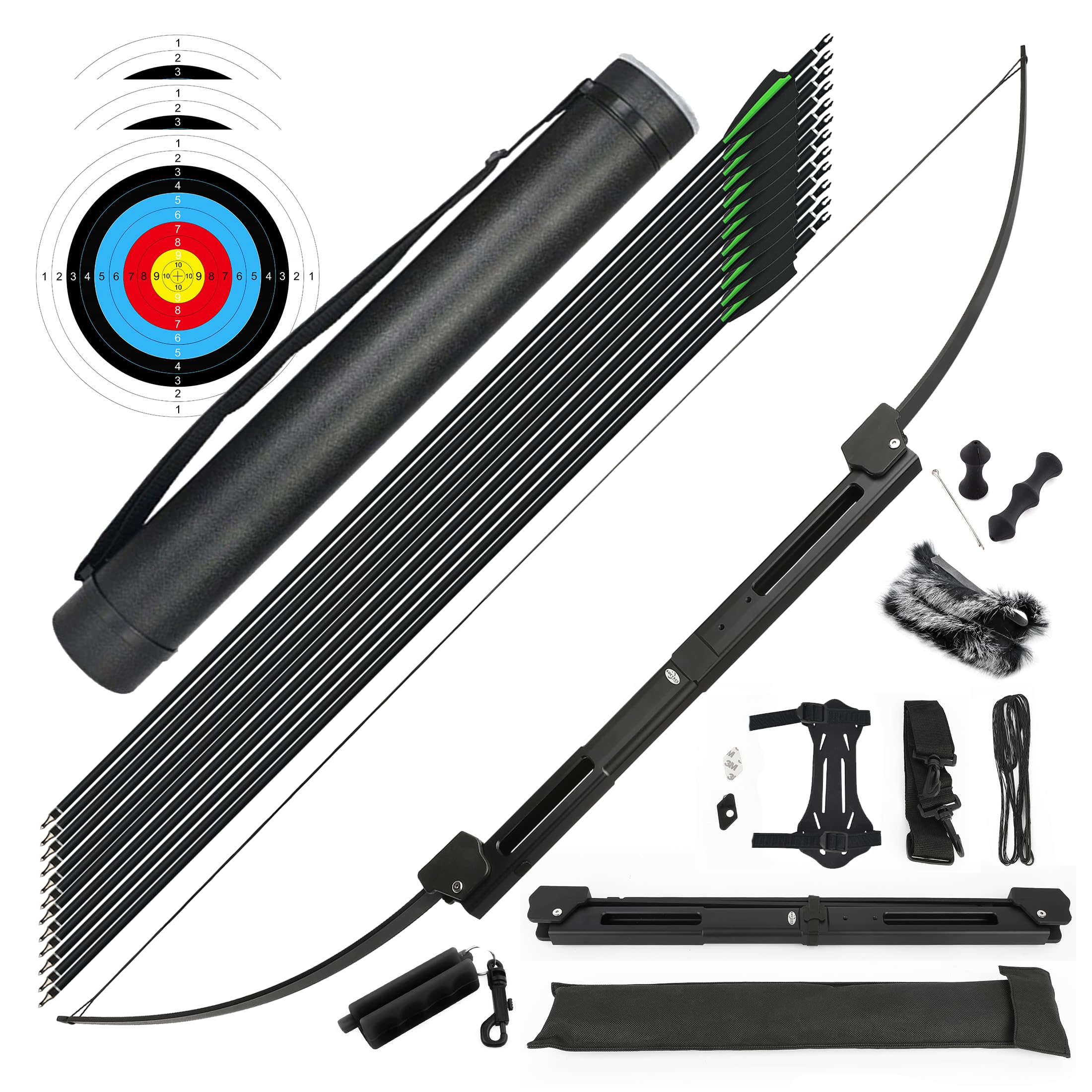 58” Arc Droit Pliable pour tir à l'arc, Arc de Survie Tactique,25/35 LB élévateur en Aluminium, Main Droite/Gauche pour Jeunes et Adultes/Chasse/Cible/tir