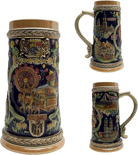 Miniatura 3 de Essence of Europe Gifts OktoberfestHaus - Taza grande de cerveza pintada a mano, grabada a mano de Munich Oktoberfest Beer Stein, tazas de cerveza
