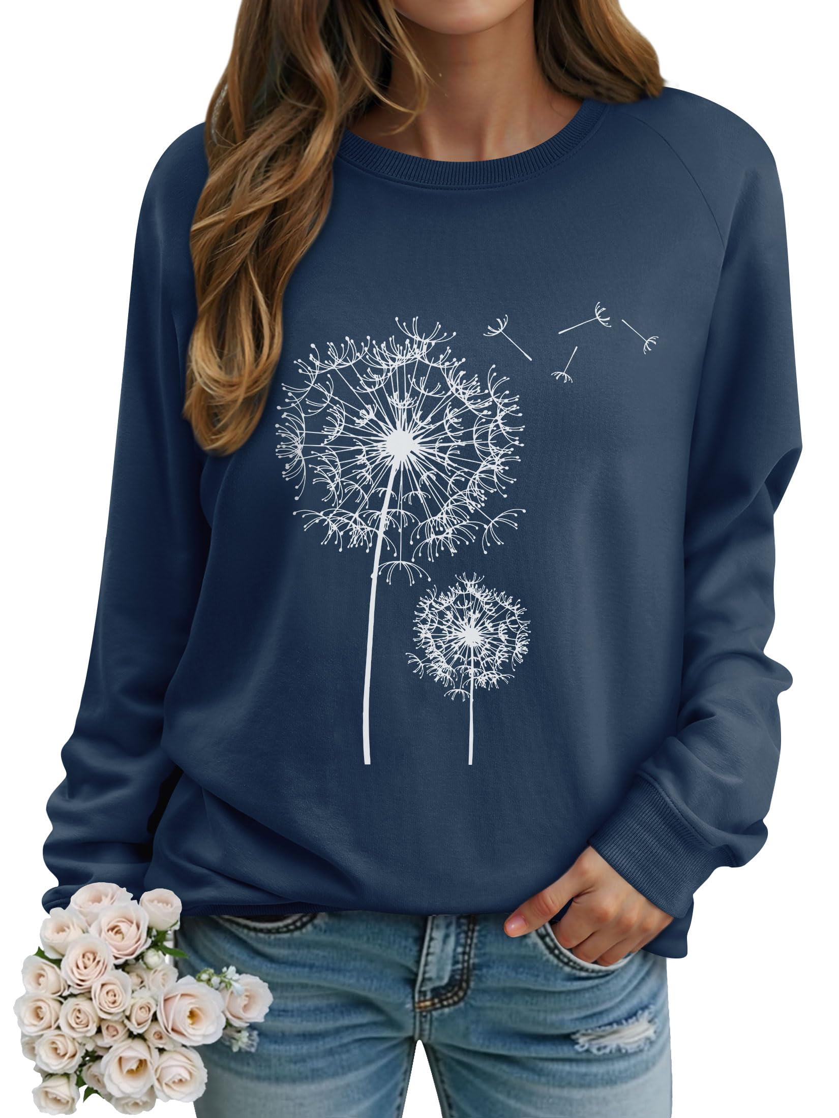 Dresswel Damen Lowenzahn Sweatshirt Langarmshirt Pusteblume Drucken Pullover Ansicht 2