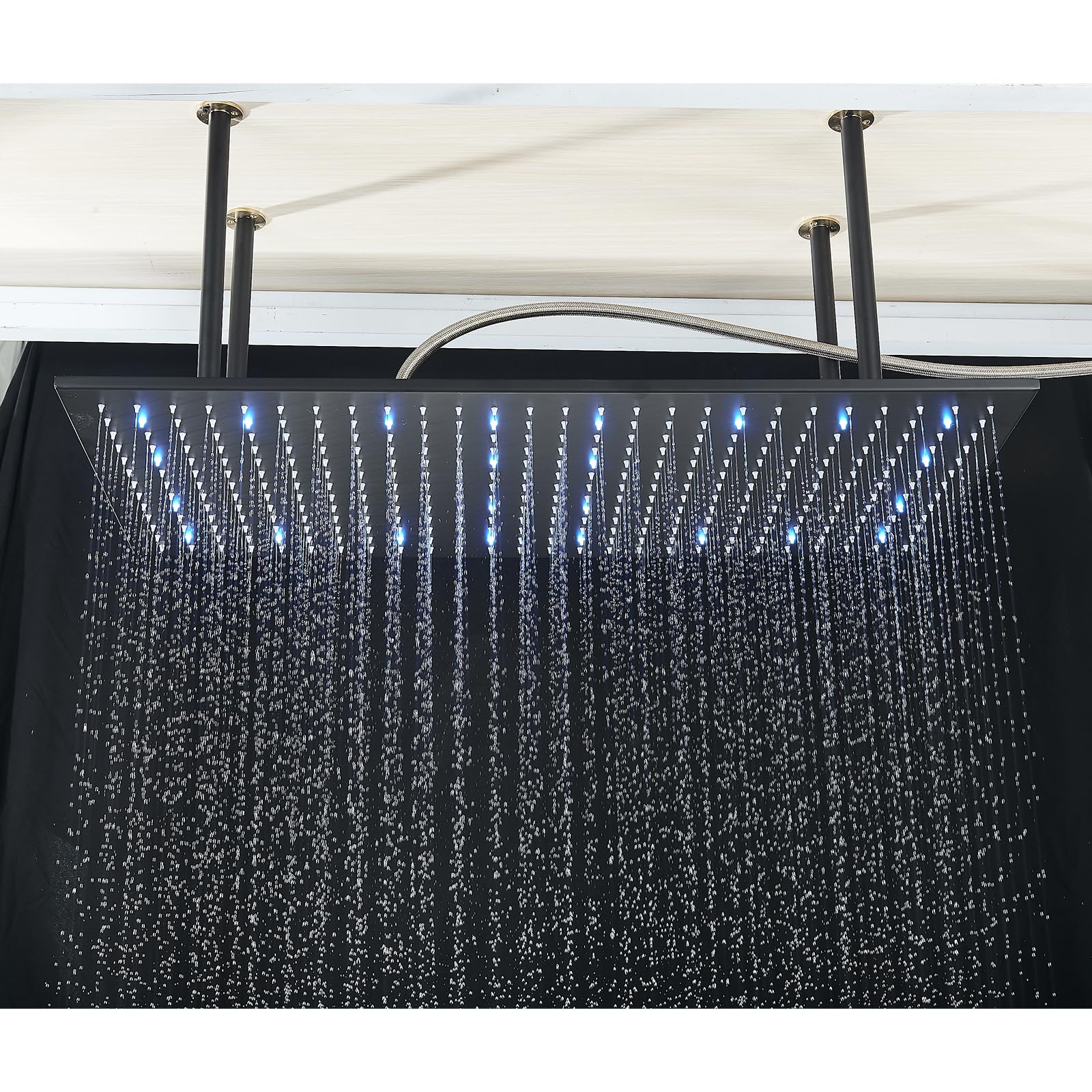 Cabezal de Ducha de Lluvia Fijo JUNSHENG, Cabezal de Ducha de Lluvia Cuadrado con LED, Ducha de Lluvia Negra (40X80cm)