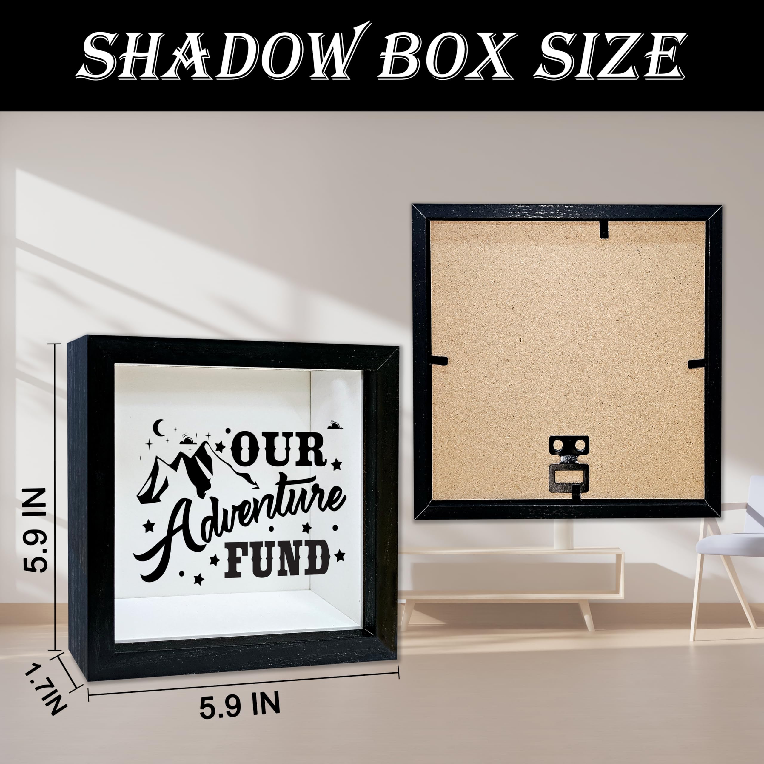 Adventure Fund Black Shadow Box Frame, Honeymoon Fund Box with Slot, Mountain Themed Travel Memory Box, Adventure Archive Box Gifts, Decorative Wooden Money Savings, Wedding Gifts for Newlyweds -03