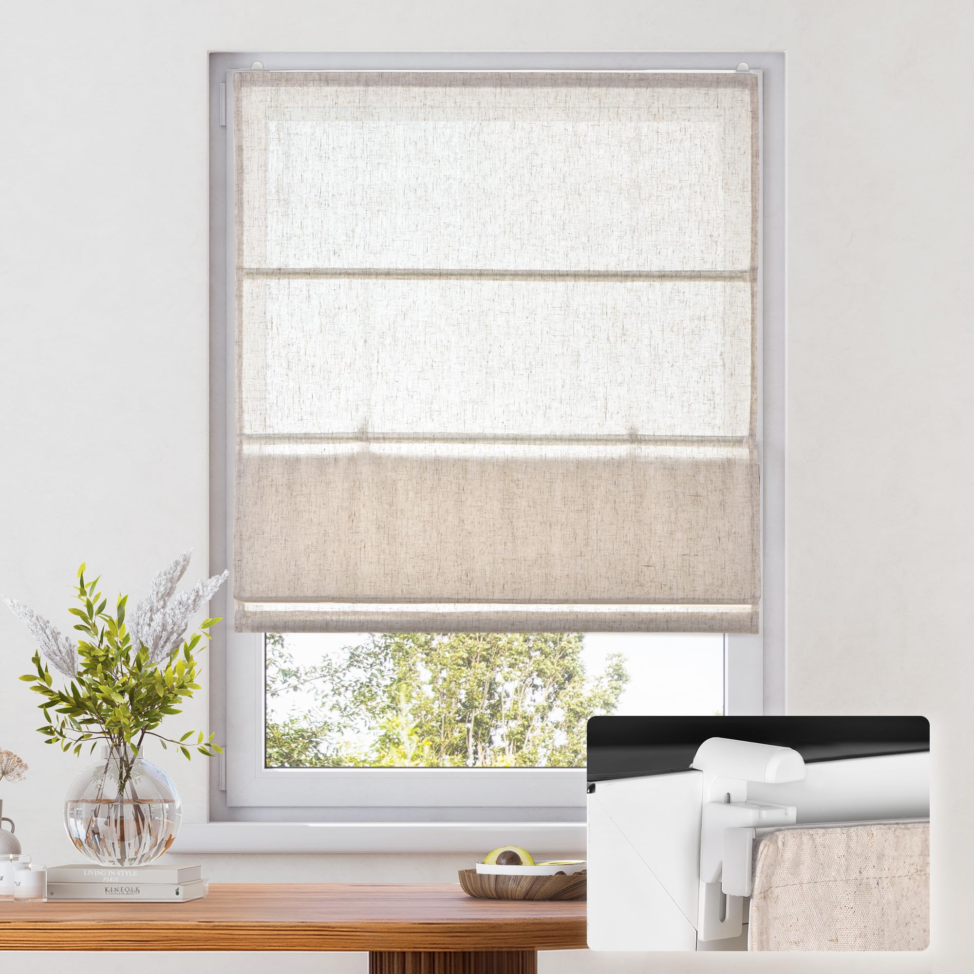 Victoria M. Ivora Store plissé à fixation sans perçage, avec rails en aluminium stables, avec cordon de tirage, pour fenêtres et portes, 60 x 130 cm, Ivoire mélangé