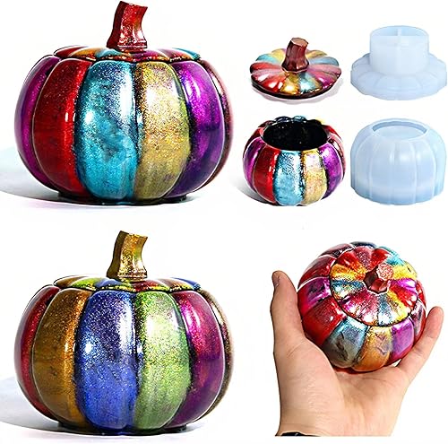 XXKJSJJQ - Moldes de resina para tarros de calabaza, molde de resina con tapa, molde de resina de tarro de silicona para caja de joyería, tarro de