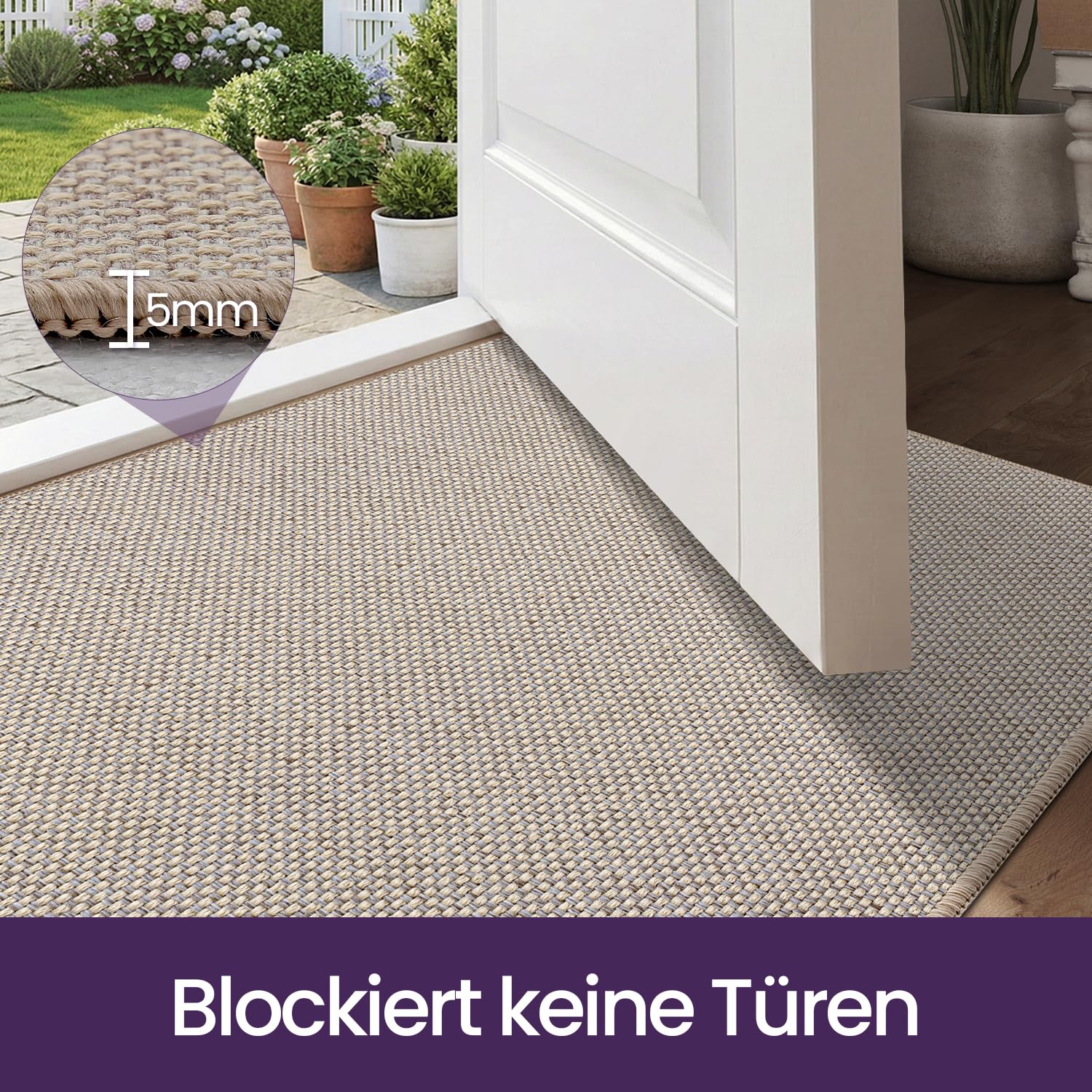 DEXI Schmutzfangmatte Innen 60 x 90 cm, rutschfest Fußmatte waschbar, absorbierend Fussmatte, Dünne Türmatte Eingangsteppich für Haustür & Flur, Beige