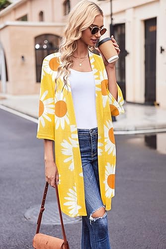 Miniatura 5 de Ekouaer Batas para mujer, de punto gofre, suave, ligera, hasta la rodilla, tallas S-XXL