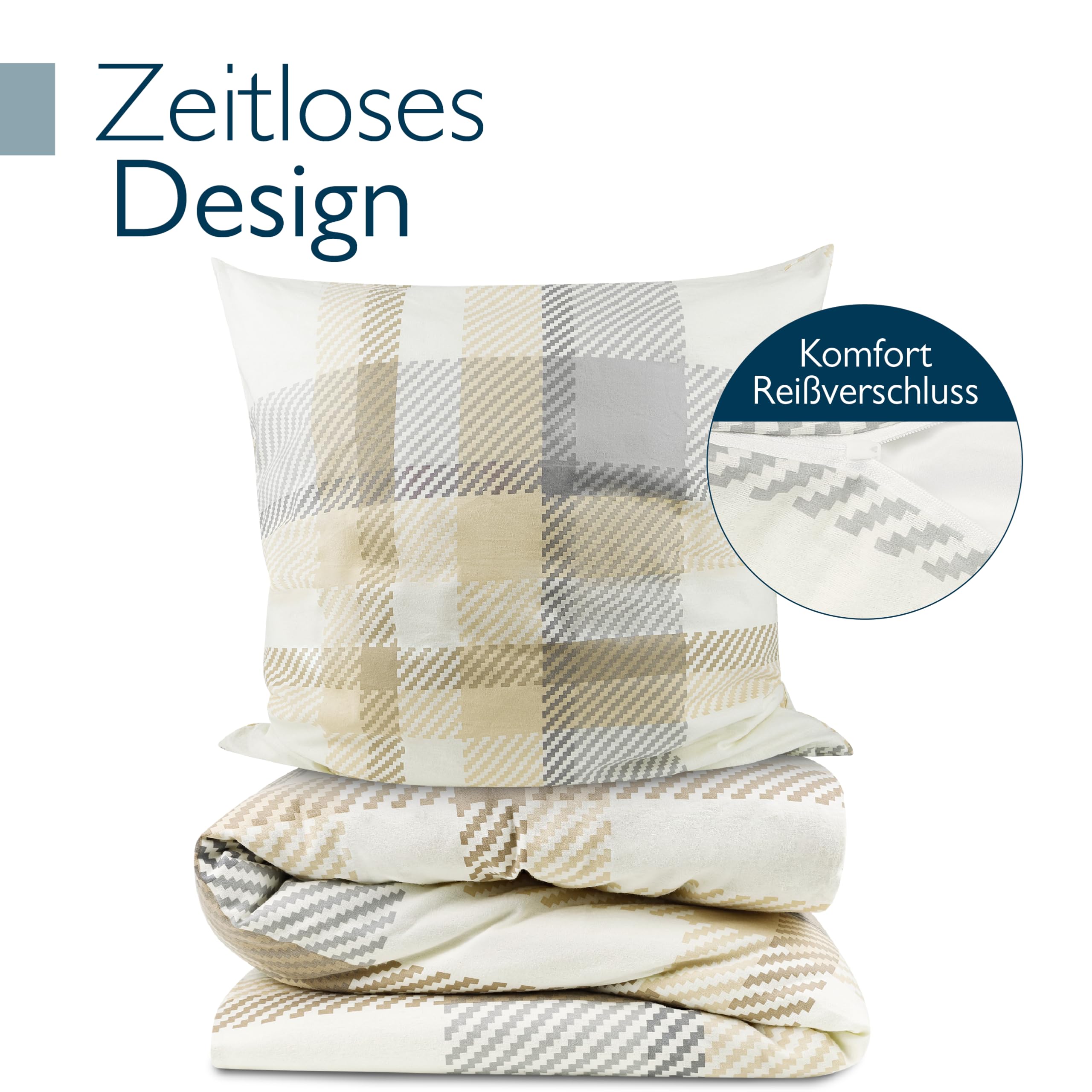 Beautissu Biber Bettwäsche 4teilig Flanell Winterbettwäsche Biberbettwäsche | 135x200cm Beige warme Feinbiber Bettbezug & Kissenbezug 80x80cm Bettwäsche-Sets warm Winter Set Mira