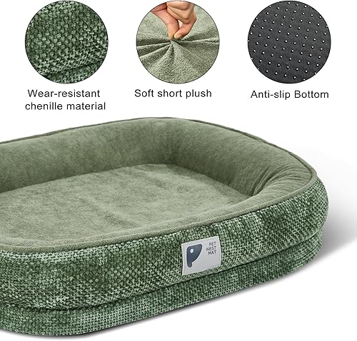 Miniatura 3 de Cama para perro de tamaño mediano, cama ortopédica con funda extraíble y parte inferior antideslizante con cojín de cuatro lados, color verde, XL