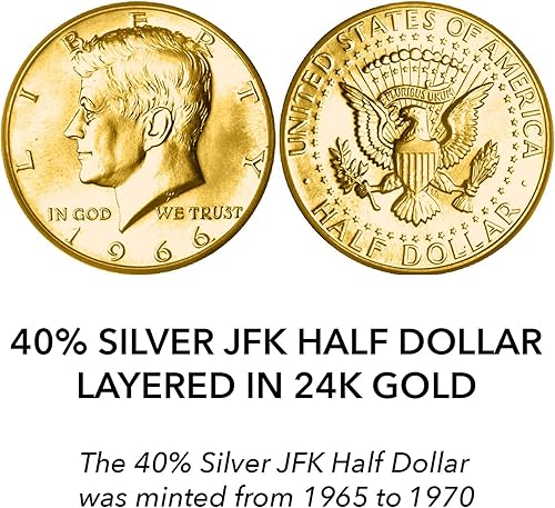 Miniatura 2 de American Coin Treasures Moneda de medio dólar JFK de plata en capas en oro puro