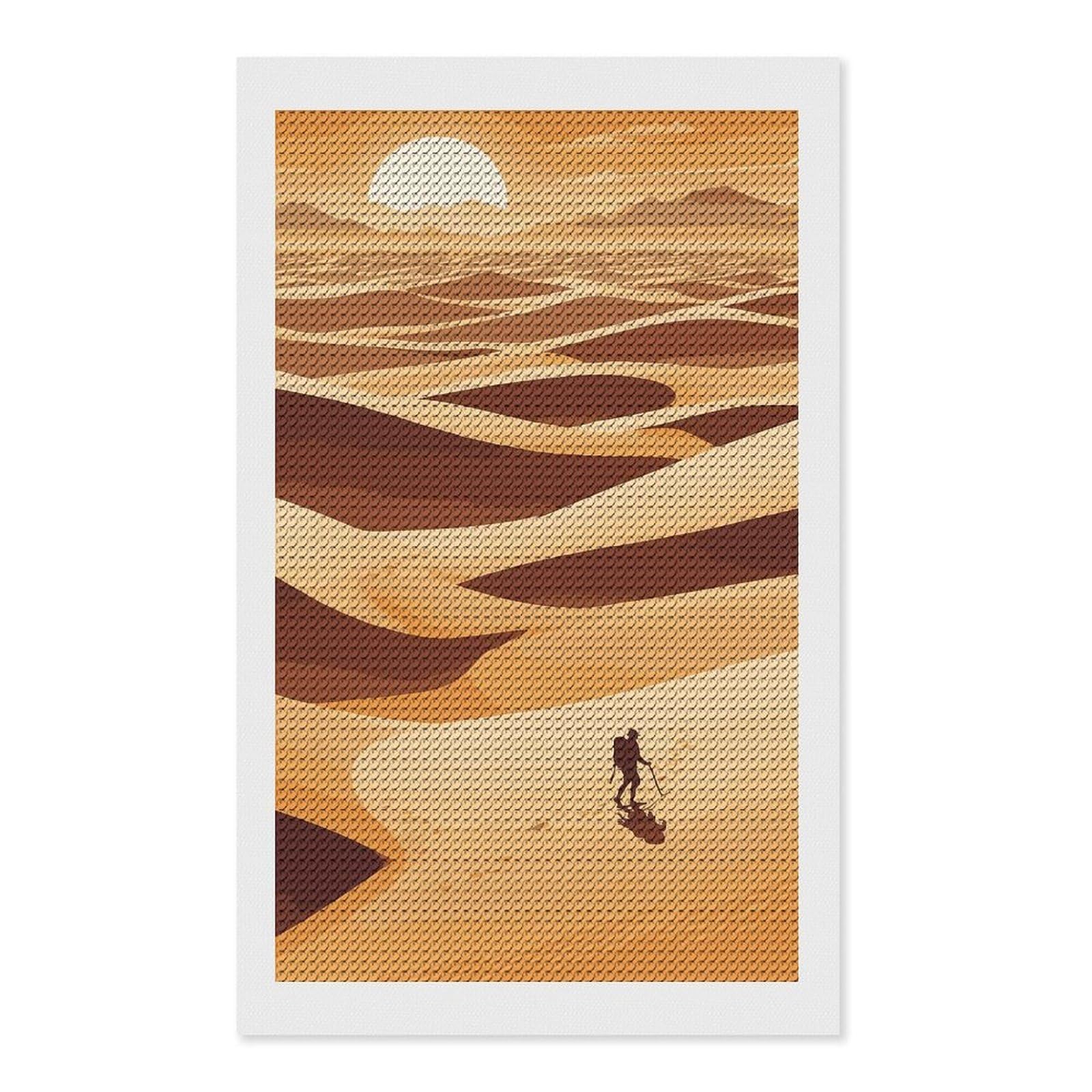 Junmoney Desert Trek Diamond Art Canvas 12"x20", for Family Craft Time, Creative Leisure Activity, Living Room Decor, Festive Craft Gift