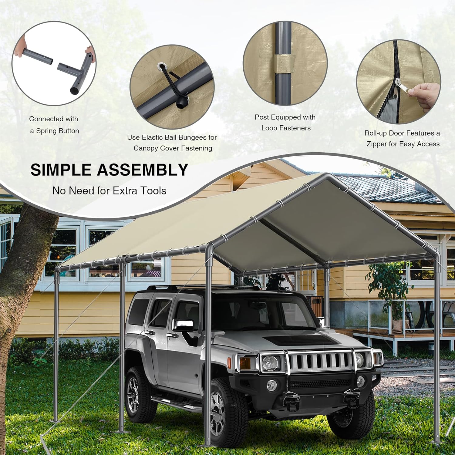 Outdoor Carport 10x20ft Heavy Duty Car Tent, Portable Garage Canopy Storage Shed, All-Season Tarp Tent for Car, Party (Bg)