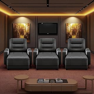 Home Theater Seating Gaming Recliner Chair with USB Ports & Cup Holders, Movie Reclining Chair with Adjustable Backrest, Faux Leather Power Recliner for Living Room, Bedroom, Media Room