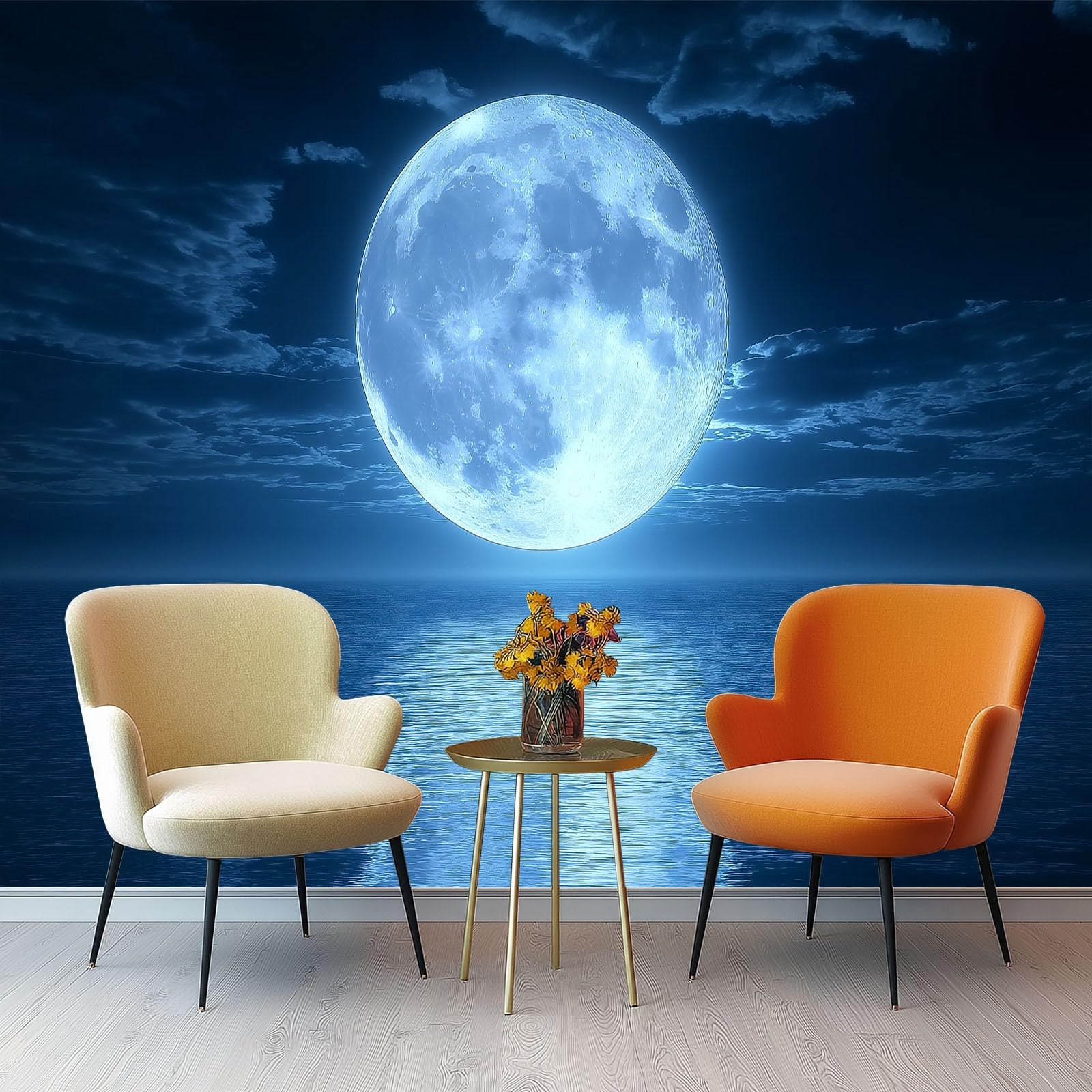 3D Fotomurale Murales Paesaggio fantasy misterioso Carta Parati Adesiva, Chiaro di luna naturale sul lago Non Tessuto Decorazione Parete, 300 x 210 cm Parete Camera da Letto Pareti Murale