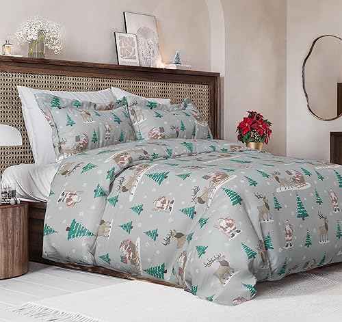 Vista 20 de Juego de funda de edredón de Navidad tamaño individual, funda de edredón extra suave con 1 funda de almohada, ropa de cama navideña con cierres