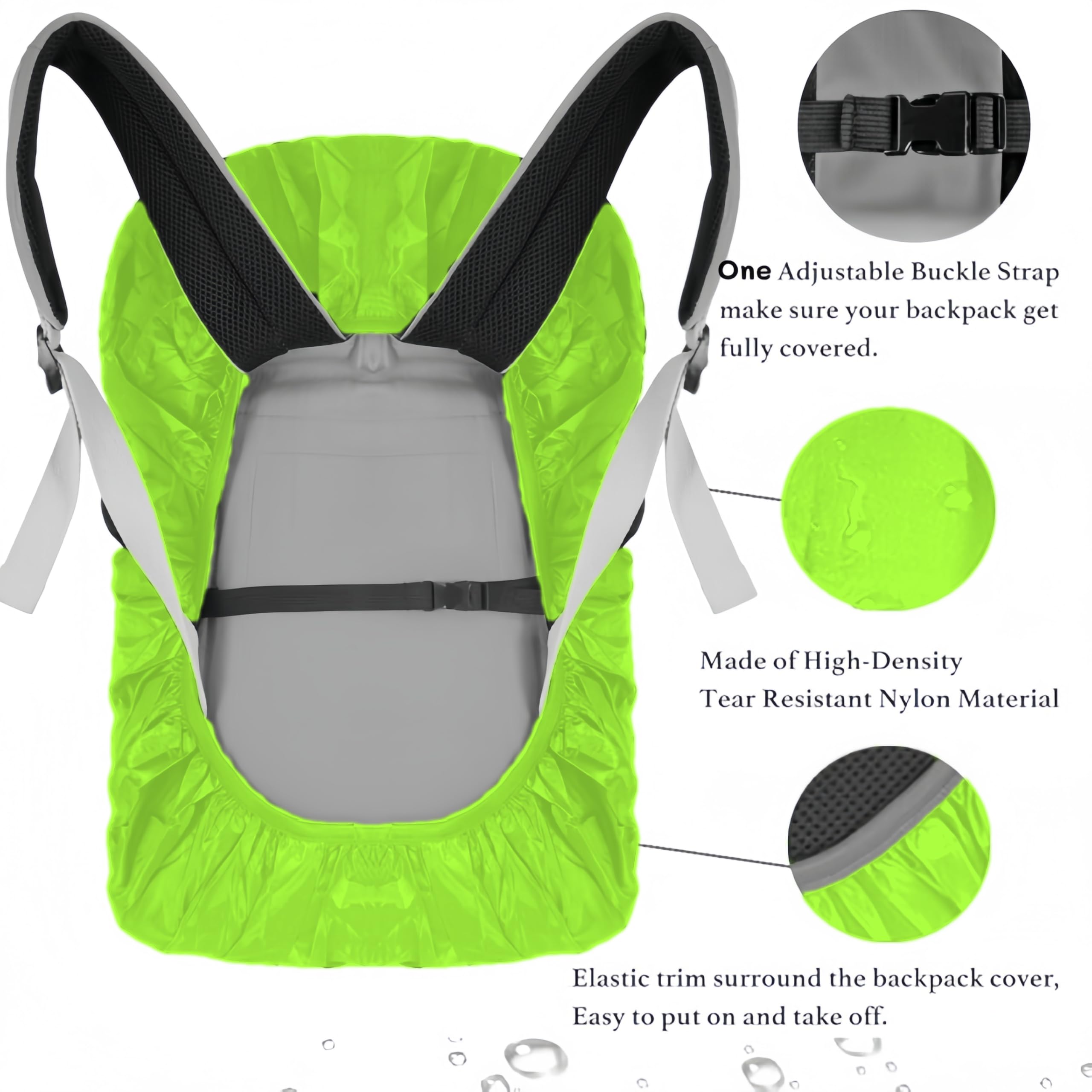Confezione da 2 coperture impermeabili per zaino con cinturino riflettente (18-70 l), 1 cinturino regolabile con fibbia incrociata antiscivolo, antipioggia e neve