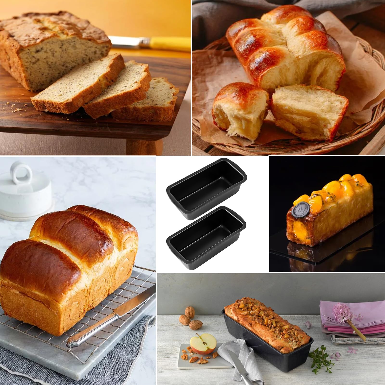 2 Stück Brotbackform Klein Kastenform Kuchen Antihaft Rechteckig Backform Brot backen Zubehör für Brot, Kuchen, Toast 19,5x9,5x6cm, mit Backpinsel Silikon