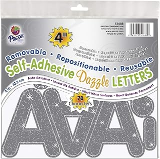 Pacon Self-Adhesive Letters, Silver Dazzle, Puffy Font, 4", 78 Characters