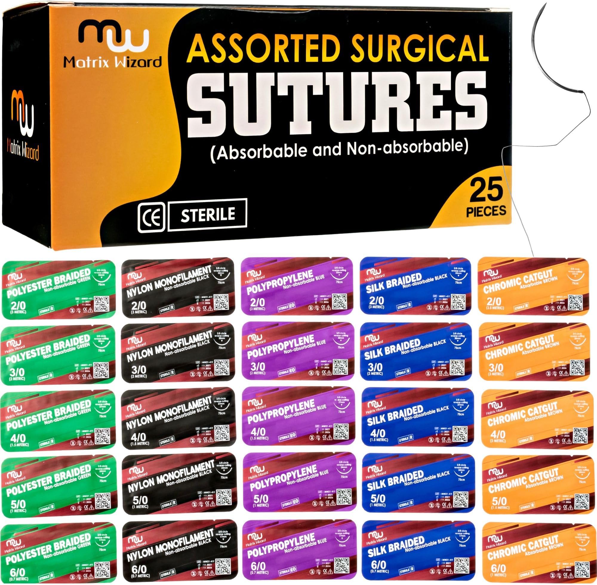 Mixed Sutures Thread with Needle (Dissolvable and Non-Dissolvable) Practice Tools - Surgical Suture Practice, First Aid Emergency Survival Drill (Training and Vet Use)