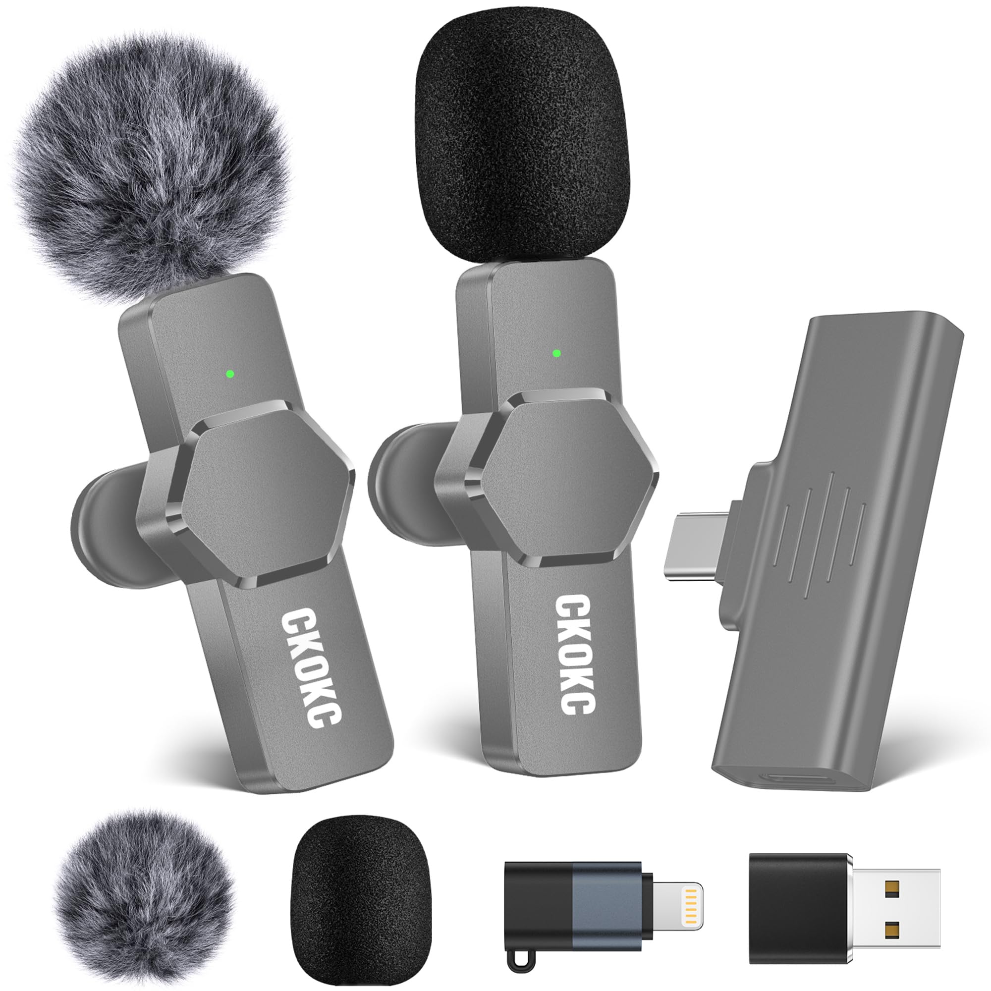 Wireless Lavalier Microphone for iPhone - Android Computer, Mini Microphone with Clips & Holders for Live Streaming, Video Recording, Interviews, YouTube, TikTok, Vlog Grey
