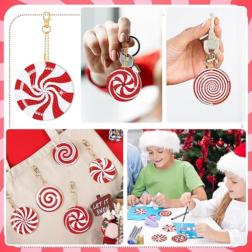 Miniatura 7 de BBTO 15 piezas de llavero de arte de diamantes de caramelo de Navidad, adornos de arte de diamantes de Navidad para niños, manualidades de Navidad,