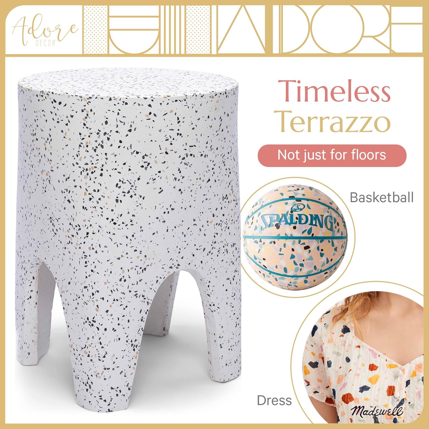 Adore Decor Martini Terrazzo Stool White/Gray