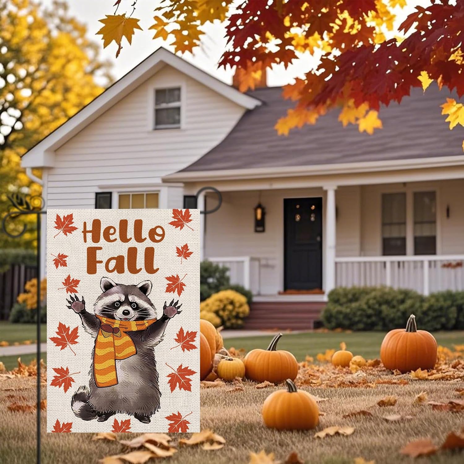 Funny Raccoon Garden Flags Seasonal Flags Set of 11 Double Sided Holiday Farmhouse Outdoor Yard Lawn Home Decorations 12.5x18 Inch