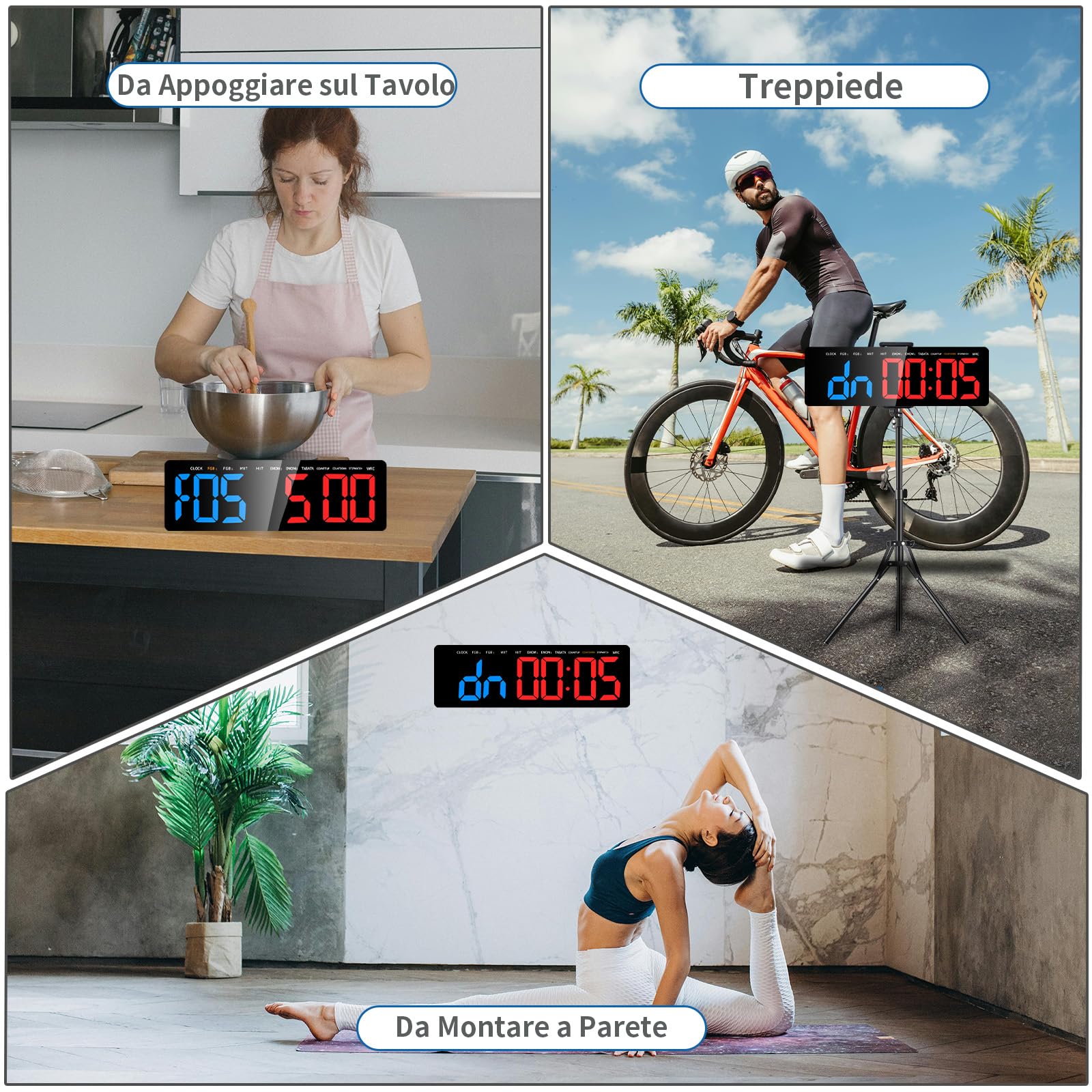 Timer da Palestra, 12/24H Orologio da Parete Digitale con Telecomando, 16'' Gym Clock con Supporto, LED Timer Allenamento a Intervallo con COUNTDOWN/UP Cronometro per Casa Garage((Blu+Rosso)