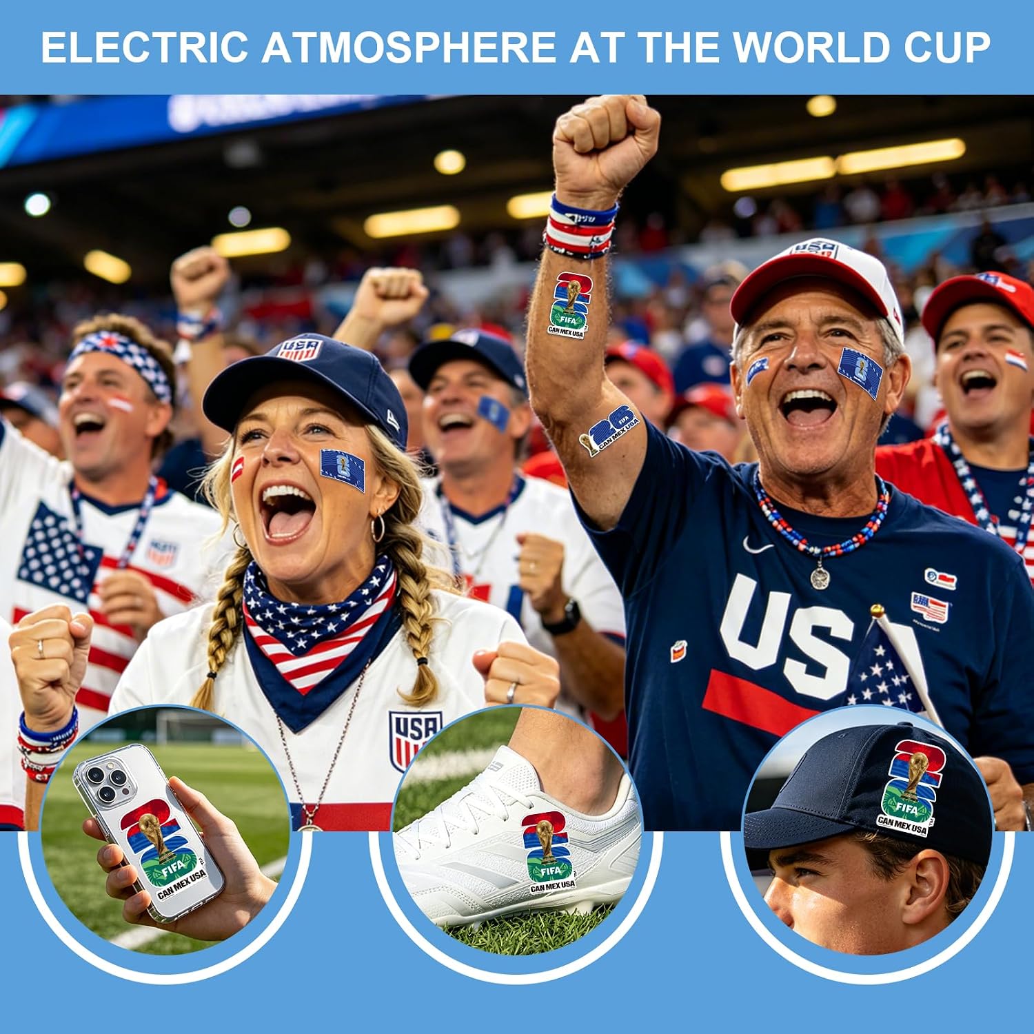 FIFA World Cup 2026 Official Licensed USA Car Decal Pack – 3PCS Waterproof Vinyl Soccer Stickers for Car Windows, Laptop & Luggage,Great Gift for Soccer Fans