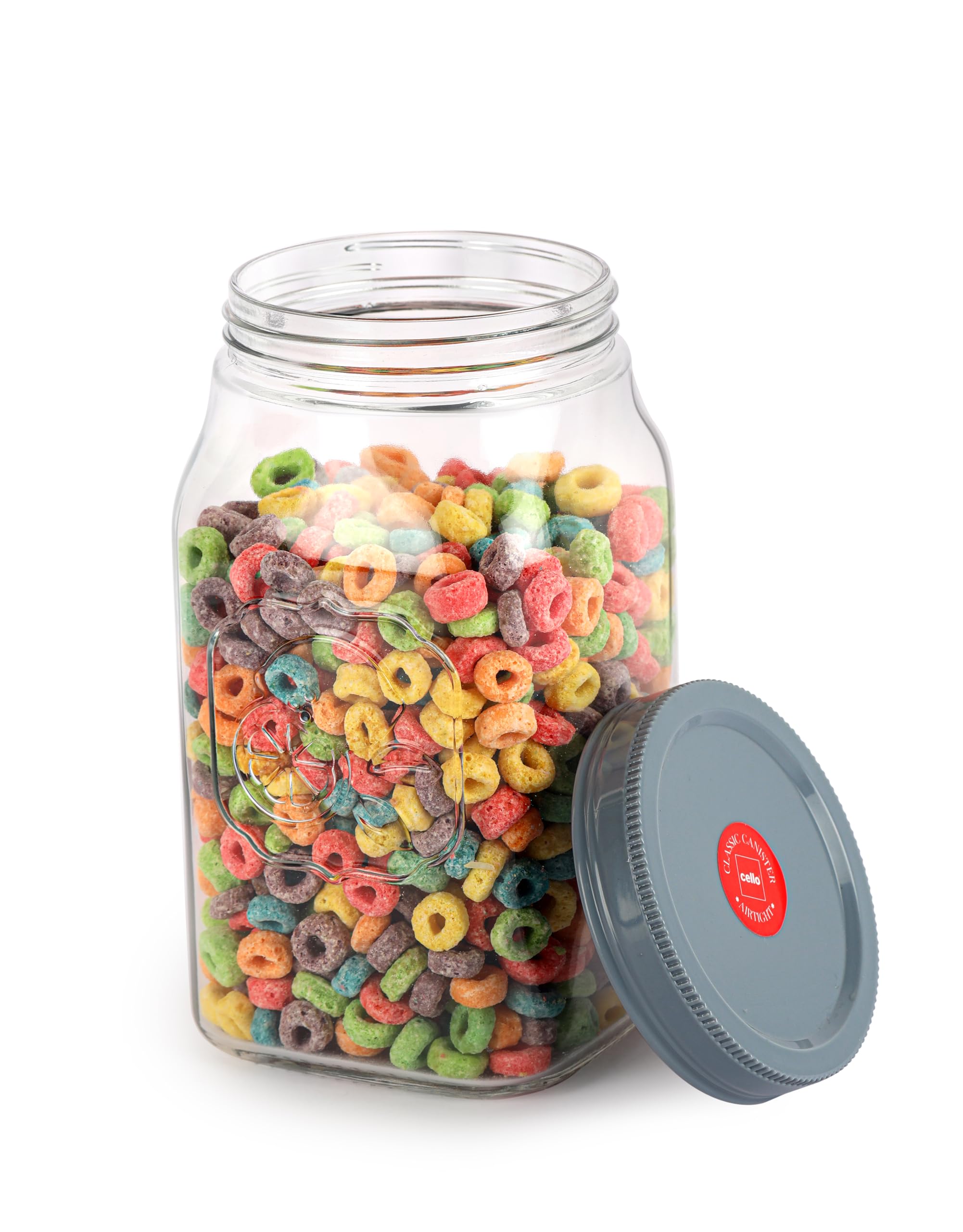 CELLO Classic Glass Storage Canister 2000ml, Grey | Food Grade, Air Tight, Stackable Jar | Kitchen Fridge Storage Glass Container with Steel Lid for Food, Pulses, Spice, Cereals, Cookies, Dry Food-image-39