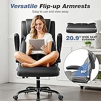 Vista 6 de Silla de Oficina Ergonómica - Silla de Escritorio para Computadora, Sillas Ejecutivas de Cuero con Respaldo Alto, Soporte Lumbar Ajustable y Brazos