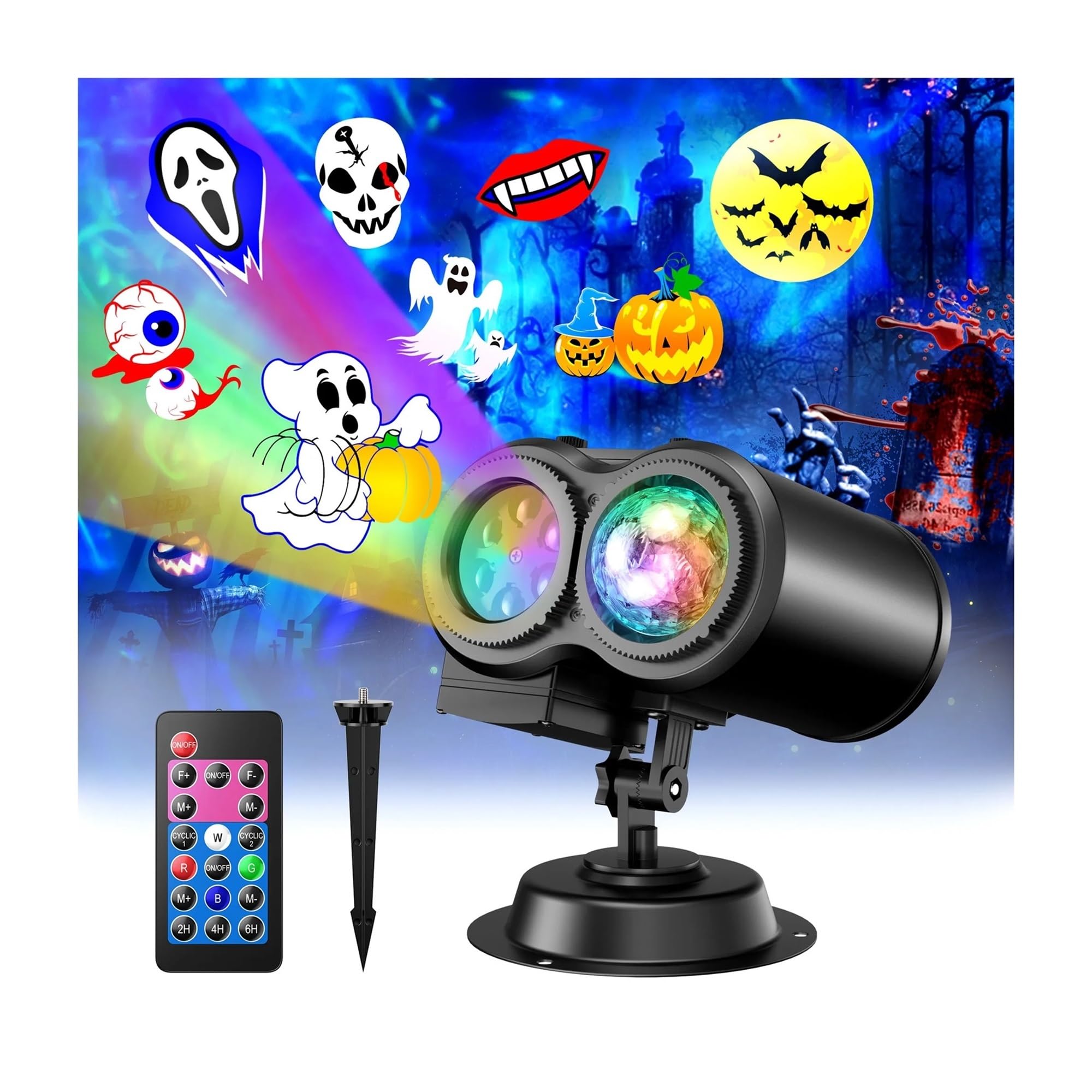 Halloweenowe świąteczne projektory zewnętrzne, wodoodporne podwójne rurki 12 slajdów z em, lampa 3D Wave na wakacje w domu