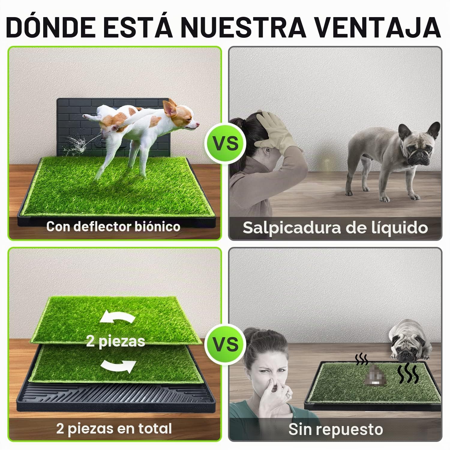 Hompet Inodoro para Perros con 2 Piezas de césped Artificial, Arenero Meadero Orinal para Perro, para Cachorro, para Perros pequeños y medianos, Almohadillas de Entrenamiento portátiles