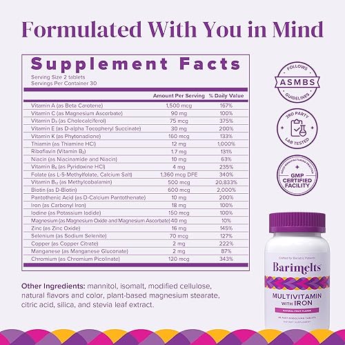 Miniatura 4 de BariMelts Paquete Path to Bariatric Success Pack - Multivitamínico con hierro, citrato de calcio y ADEK