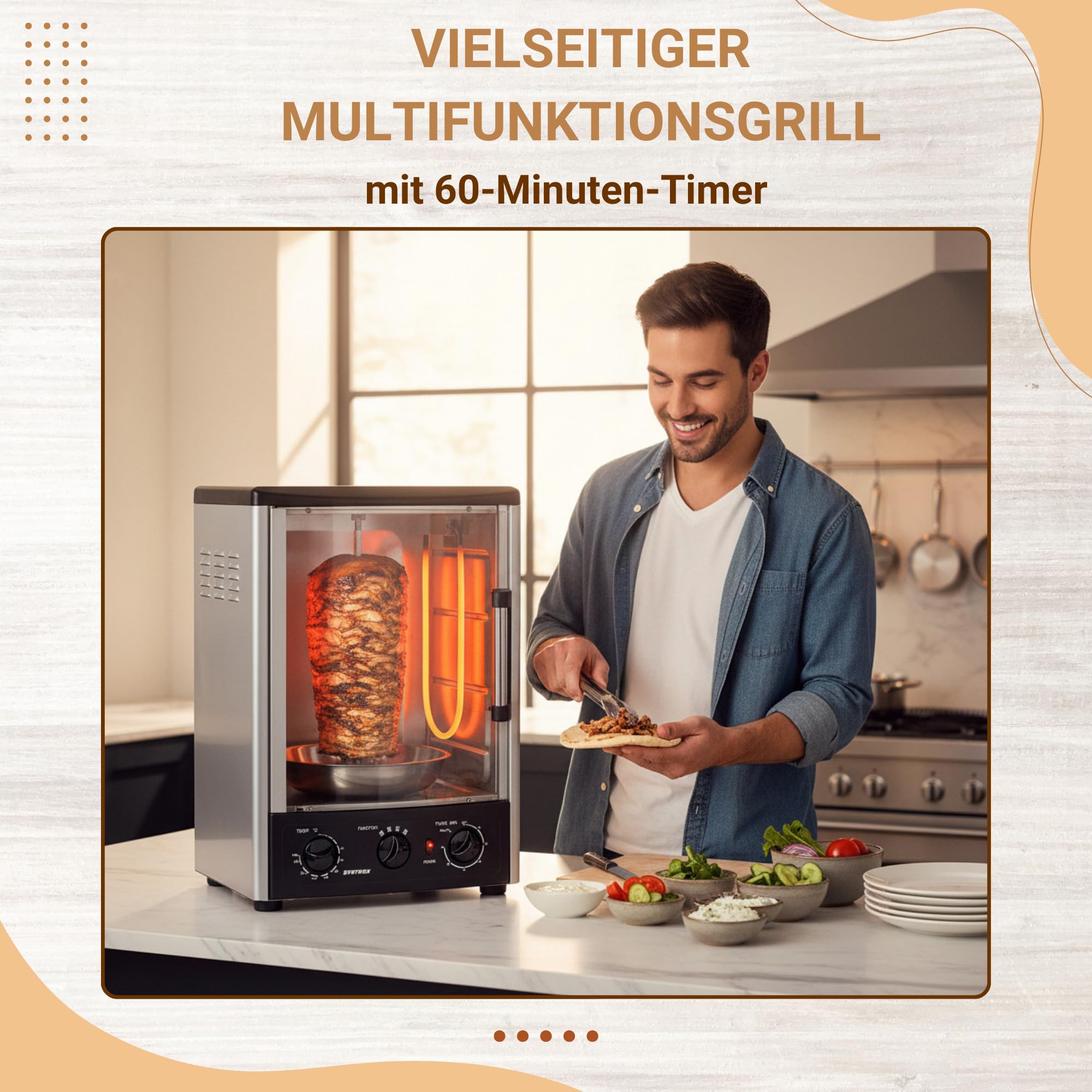 Syntrox Germany Backofen + Dönergrill Lugo 2 in 1, Heizofen, Gyrosgrill, Hähnchengrill, Drehspieß (23 Liter)