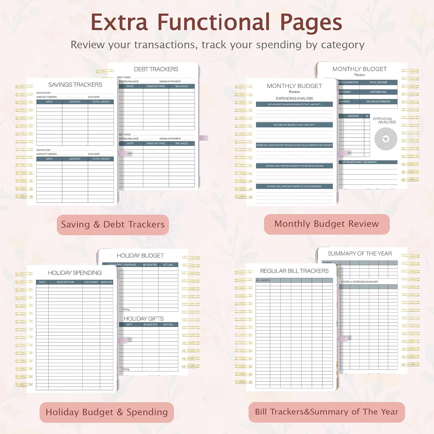 Ospelelf Budget Planner Budget Book with Bill Organizer and Expense Tracker 12 Month Undated Account Book to Take Control of Your Money Pink Floral