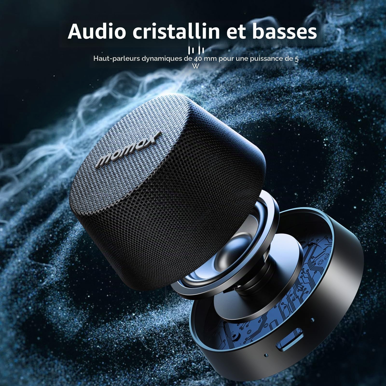 MOMAX Enceinte Bluetooth Ultra‑Portable sans Magnétique, IPX6 Étanche Mini Baffle Haut Parleur TWS‑Stéréo, 12 Heures d’autonomie, Enceinte USB‑C d'extérieur Compacte pour Fête ou Bureau