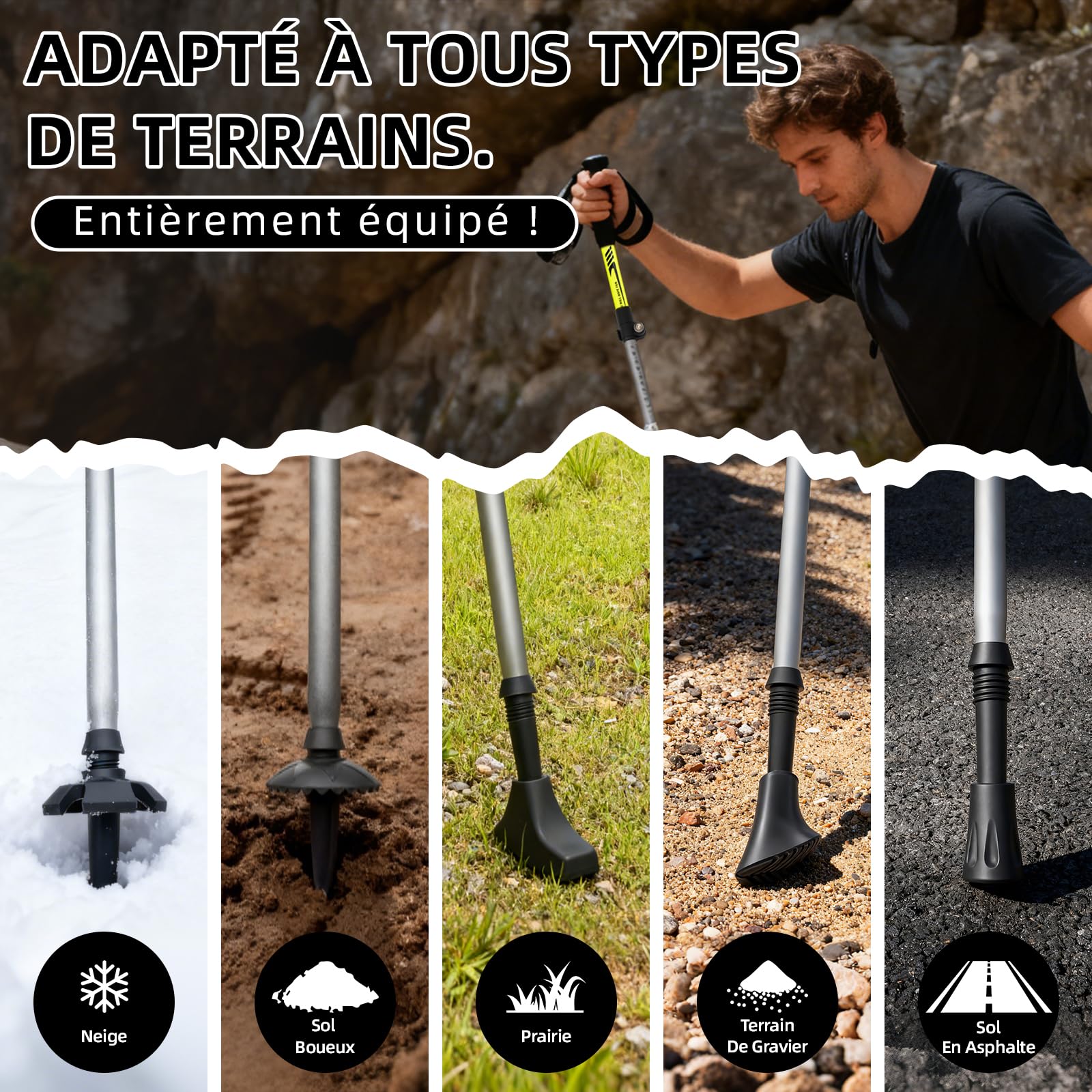 115-135CM Baton de Marche Pliable | Aluminium Bâton de Marche | Baton de Randonnée Nordique | Telescopique