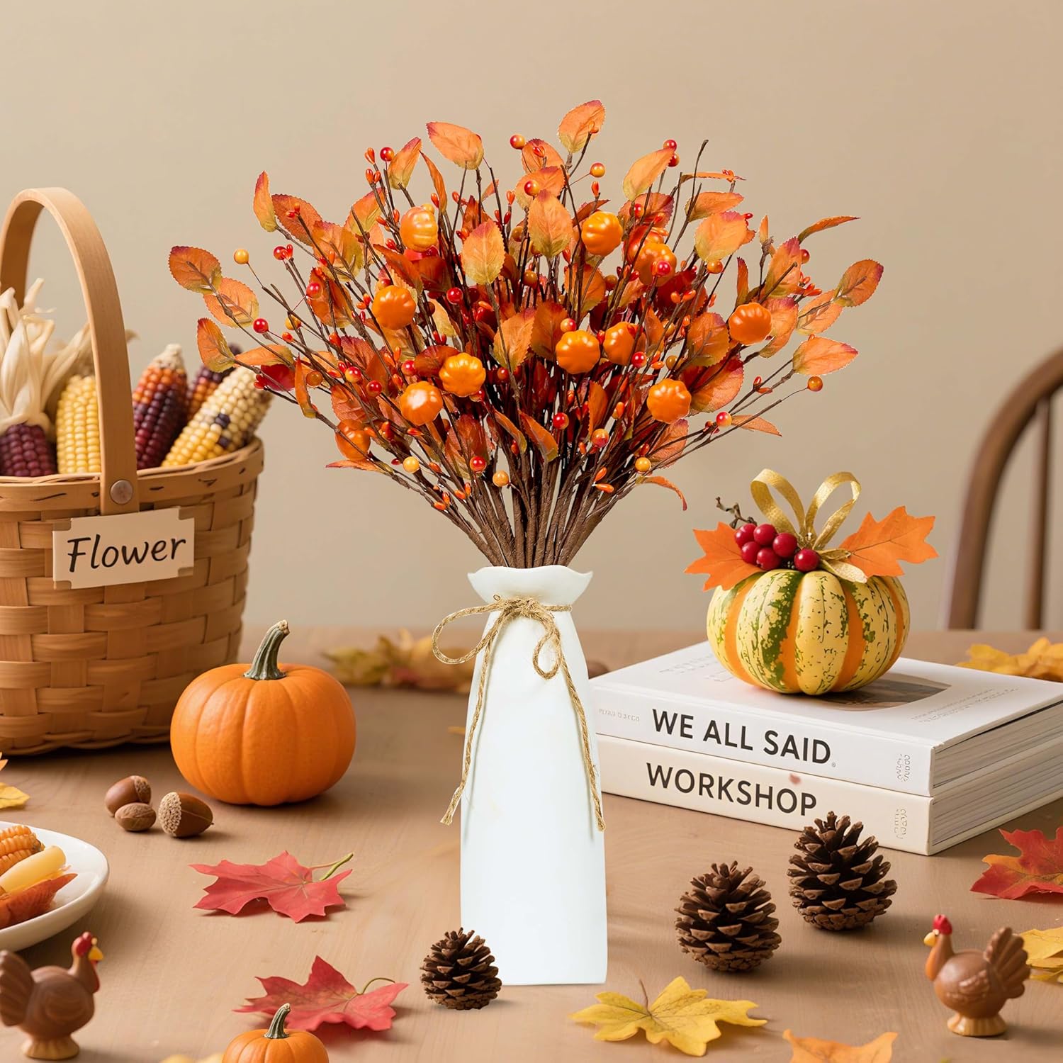 Artificial Fall Picks 12PCS Fall Berry Stems 17inch Autumn Pumpkin Picks with Berry Pumpkin for Vases Centerpieces Autumn Harvest Festival and Thanksgiving Day - Image 2