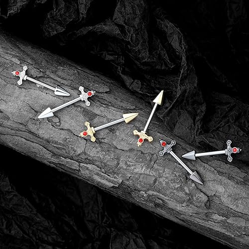 Miniatura 6 de CM Crareesi Mania Anillos de pezón de daga, acero quirúrgico 316L, calibre 14, joyería de piercing gótico