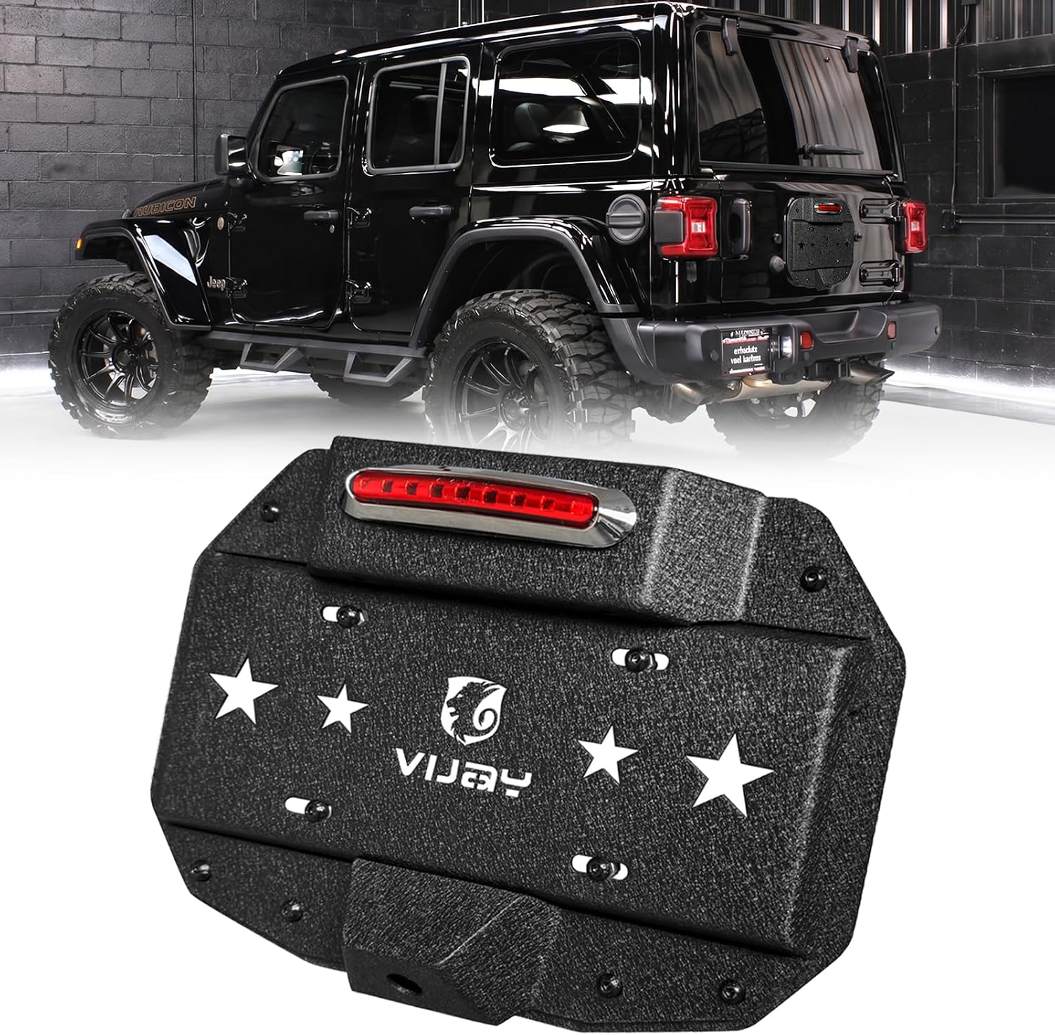 JL Wrangler Spare Tire Delete License Plate Relocation Kit with Rear Camera Mounting Holes and Plate Lights and Backup Lights Compatible with Wrangler JL 2018-2025
