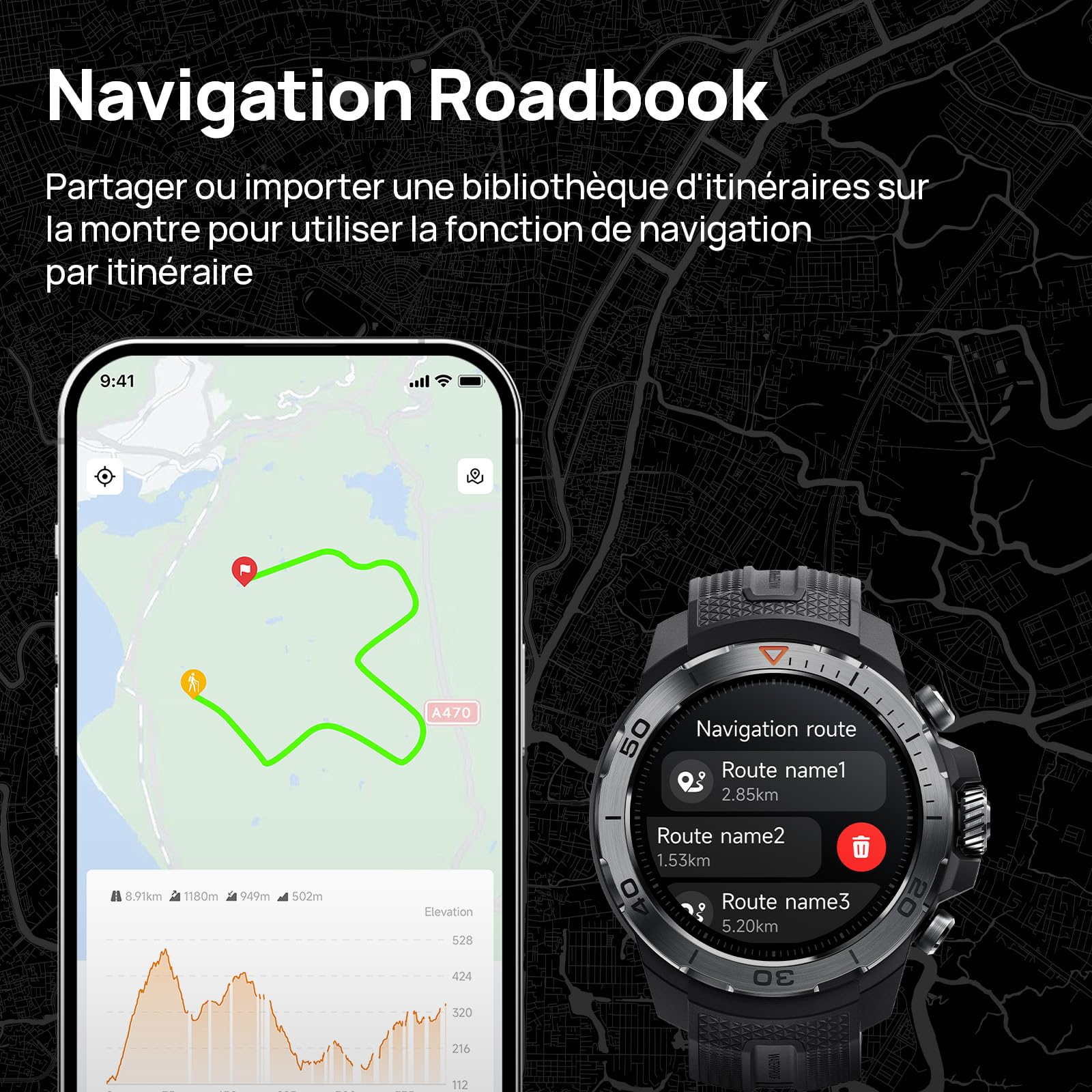 Mibro GS Explorer Montre Connectée Homme Outdoor, GPS, 10ATM Étanche | Smartwatch Militaire 1.32" AMOLED, 20 Jours, Baromètre Surveiller SpO2 Boussole pour Aventure, Android et iOS (Noir)