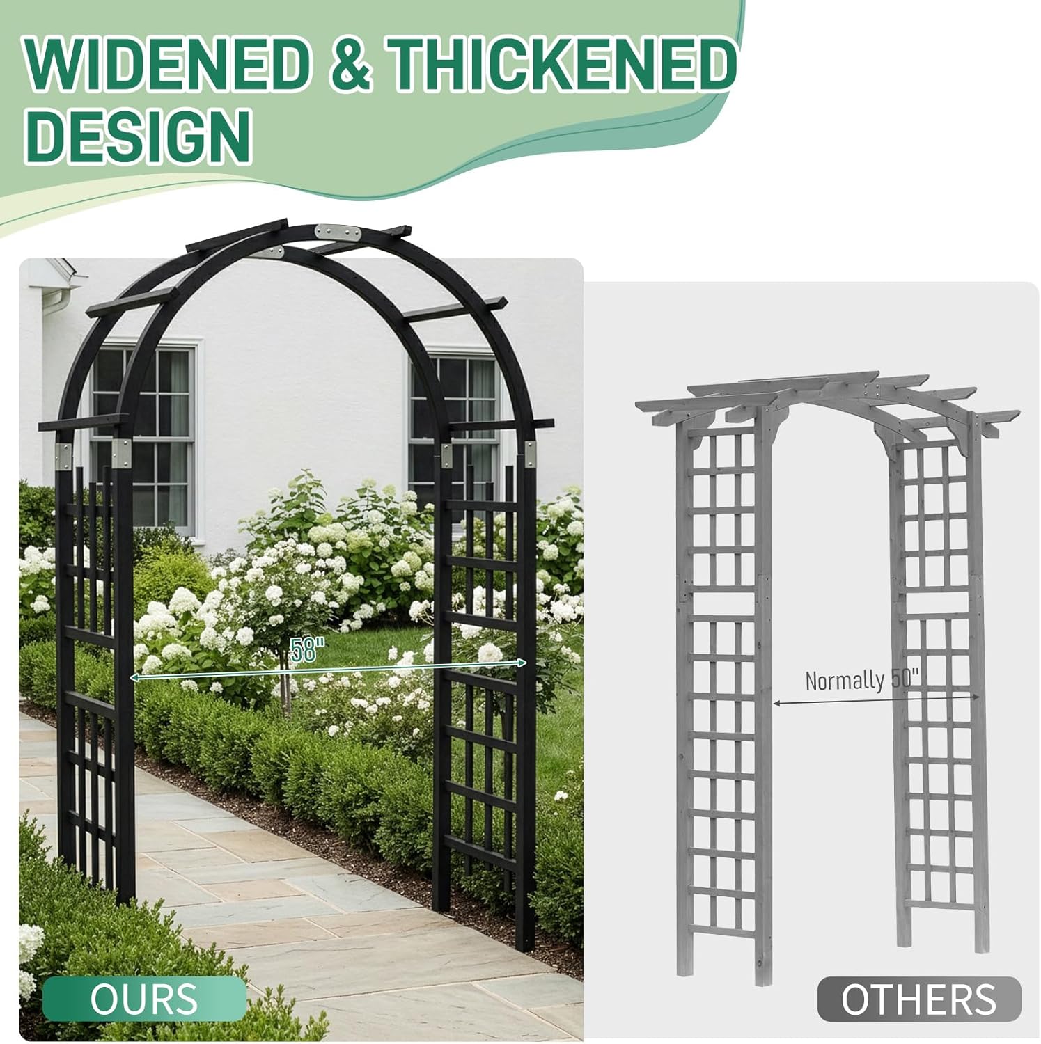 VINGLI Wooden Garden Arbor, Heavy Duty Outdoor Frame Trellis for Ceremony, Wood Trellis Garden Arch Pergola for Plant Climbing, Patio, Lawn, Wedding Ceremony (Black)