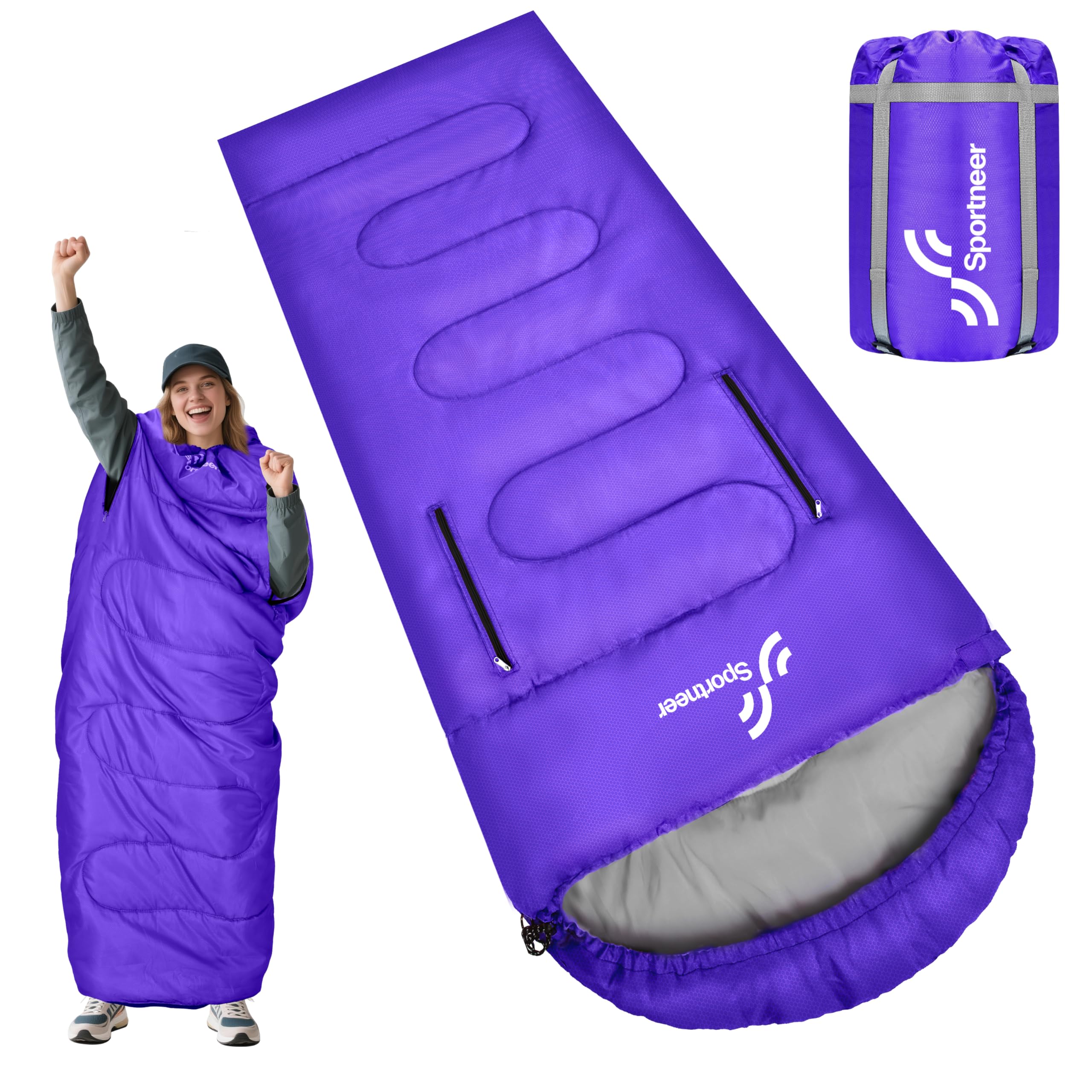 Sportneer Schlafsack Outdoor - Deckenschlafsack 3-4 Jahreszeiten Erwachsene Warm Schlafsack für Camping, Reisen und Outdoor-Aktivitäten