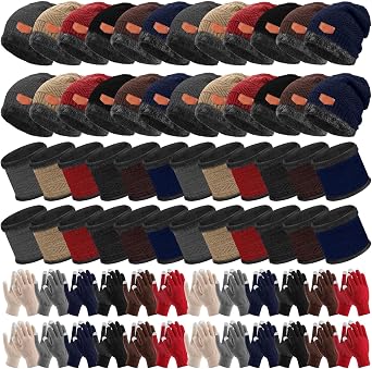 Liitrsh 72 Pcs Winter Hats Gloves and Scarves Bulk for Homeless Fleece Lined Beanie Gloves Neck Warmer for Women Men Multicolor