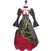Xiao Wu US Size Black Red Satin Dress with Gold Trim, Pink Bow, White Ruffle Collar Cosplay Costume Female XXL