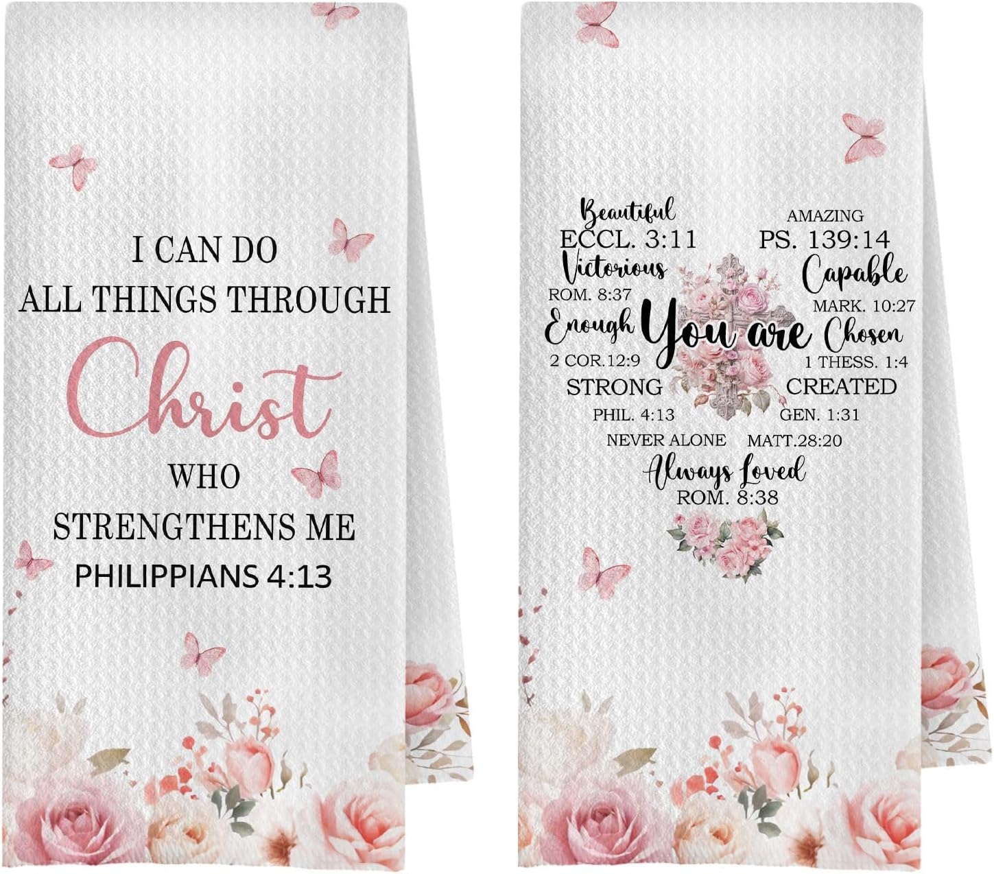 Christian Kitchen Towels Set of 2, Inspirational Christian Gifts for Women Dish Tea Towels for Kitchen Decor, Religious Bible Verse Floral Hand Towels for Bathroom Decor, 16x24 Inches