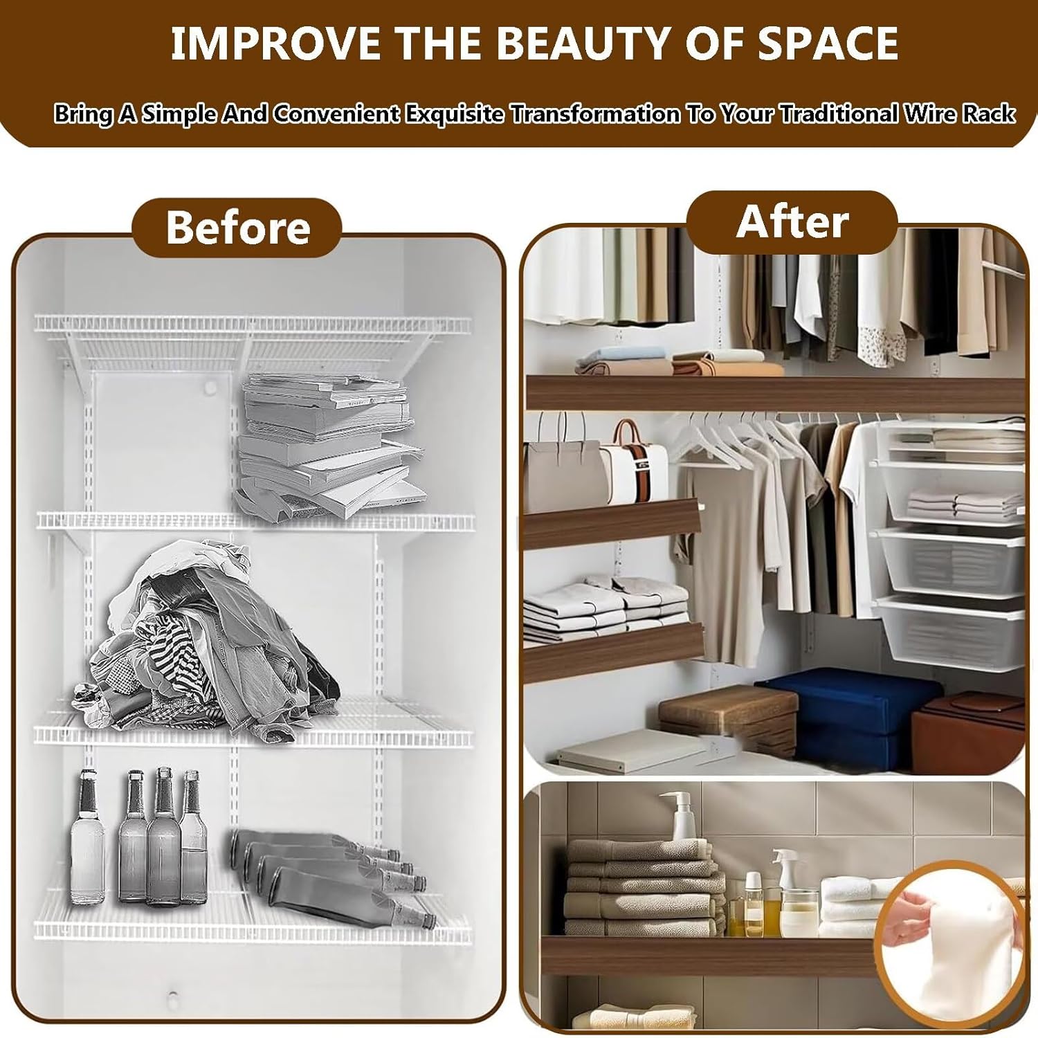 78.74x22.86x4cm Wooden Wire Shelf Covers Dark Walnut Acrylic Fixing Clip Clamp Fastening System for Pantry Organizers,Bathroom,Kitchen Storage