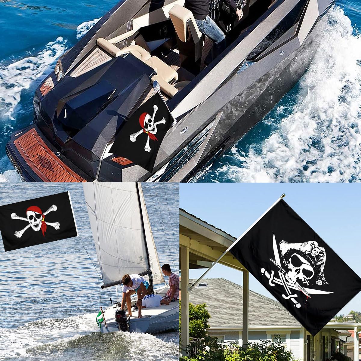 Flaga pirata 60 x 90 cm – wzór trupiej czaszki i noża krzyżowego – 2 sztuki na imprezy Halloween i dekoracje