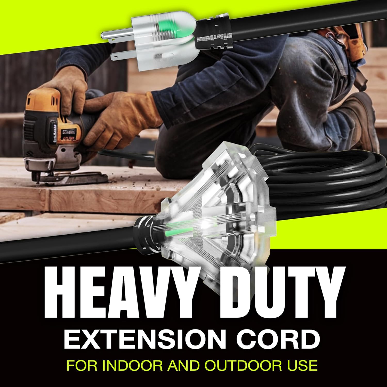 75ft Outdoor/Indoor Extension Cord 3-Outlet 12/3 Gauge Extra Heavy Duty 3 Prong SJTW, Waterproof, Flexible Cold-Resistant Long Power Cord,15A 125V 1875W, Black by LifeSupplyUSA